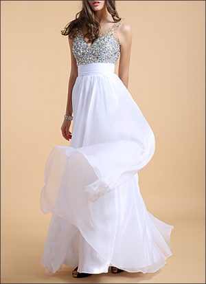 Weisses Abiballkleid mit Pailletten BL110
