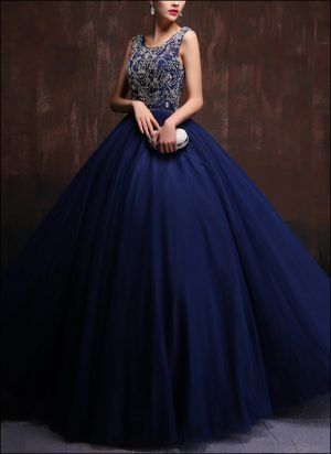 Blaues Ballkleid mit Trägern BL360