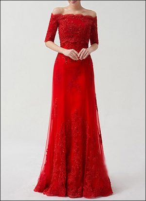 Rotes Spitzenbrautkleid WD820