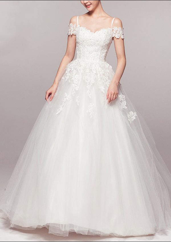 Princess Brautkleid mit Spitze und Trägern in Prinzessin-Silhouette
