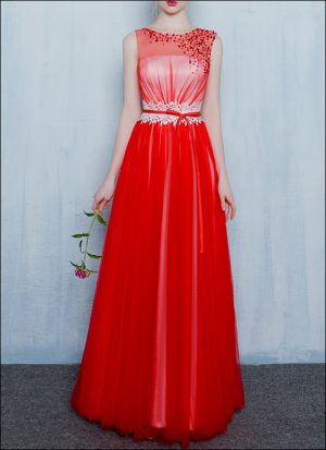 Schickes Hochzeitskleid mit Strass-Steinen Rot Weiss