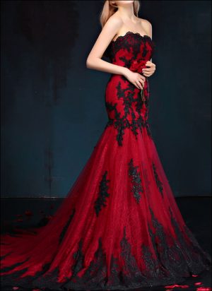Mermaid Ballkleid Schwarz und Rot