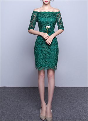 Grünes Etui Cocktailkleid aus Spitze CD680