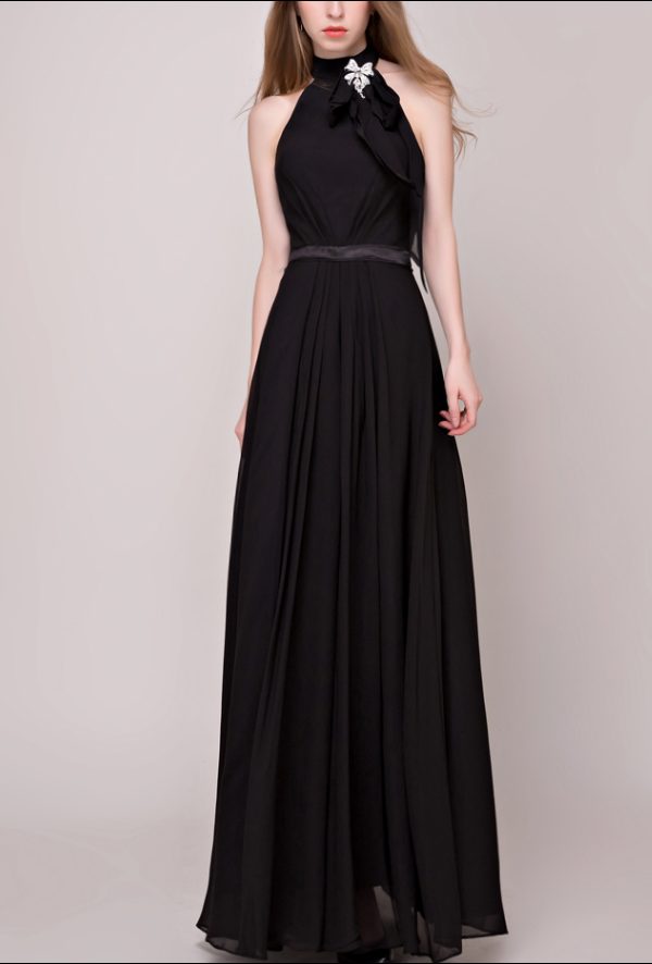 Schwarzes Abendkleid mit Neckholder AB300