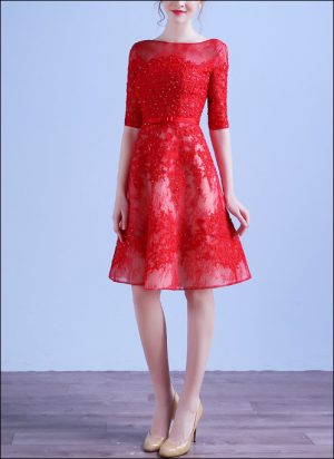 Rotes Cocktailkleid mit 3/4 Ärmeln CD320
