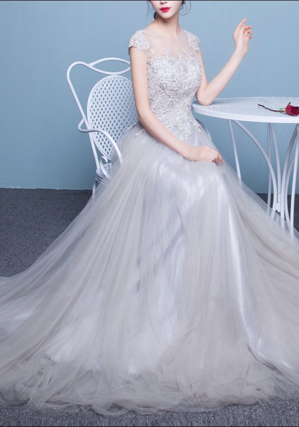 Silbergraues Brautkleid WD172