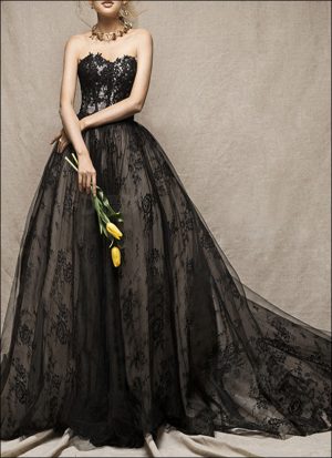Schwarzes Brautkleid mit Korsage und Schleppe – Dark Couture von LAFANTA