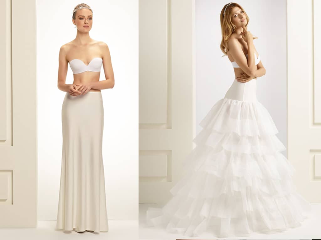 Vergleich von Brautkleidern mit und ohne Reifrock – Beispiel für den passenden Brautkleid Reifrock.