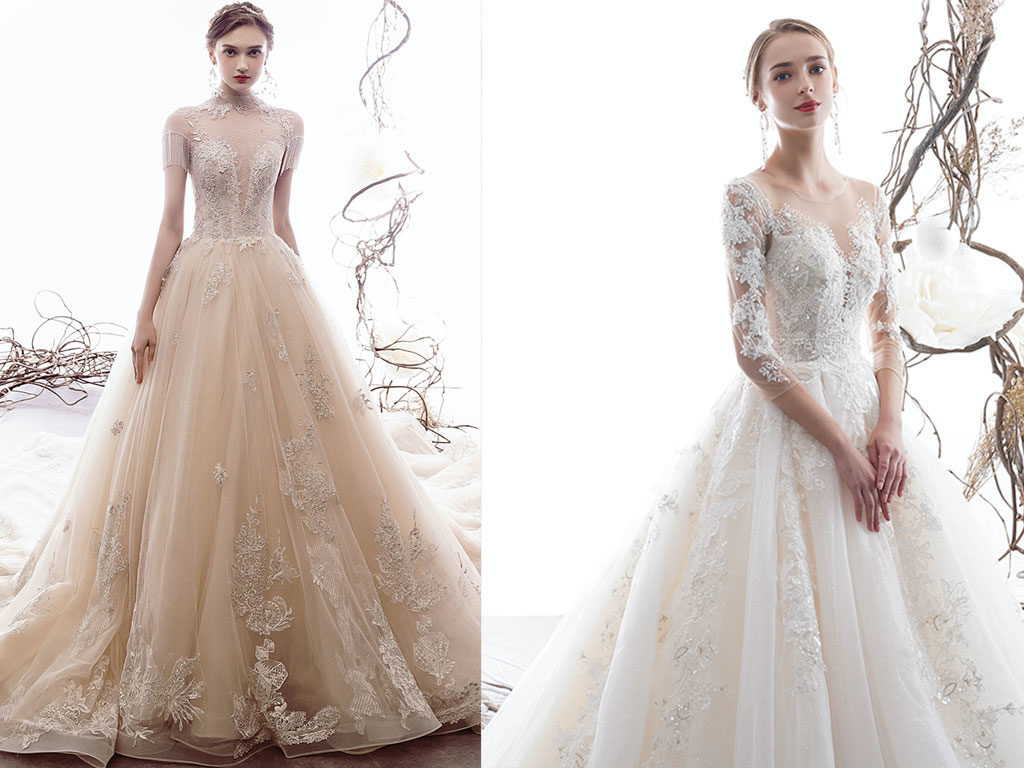 Prinzessinnen Brautkleider LAFANTA Berlin Prinzessinnen Brautkleider in A-Linie mit Spitze – elegantes ivory und champagnerfarbenes Hochzeitskleid im märchenhaften Princess-Look