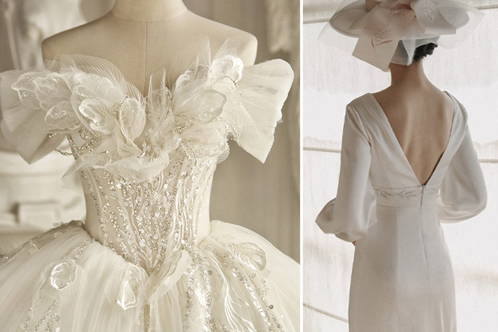 Brautkleideranprobe – elegante Brautkleider auf einer Schneiderpuppe im LAFANTA Brautmodengeschäft