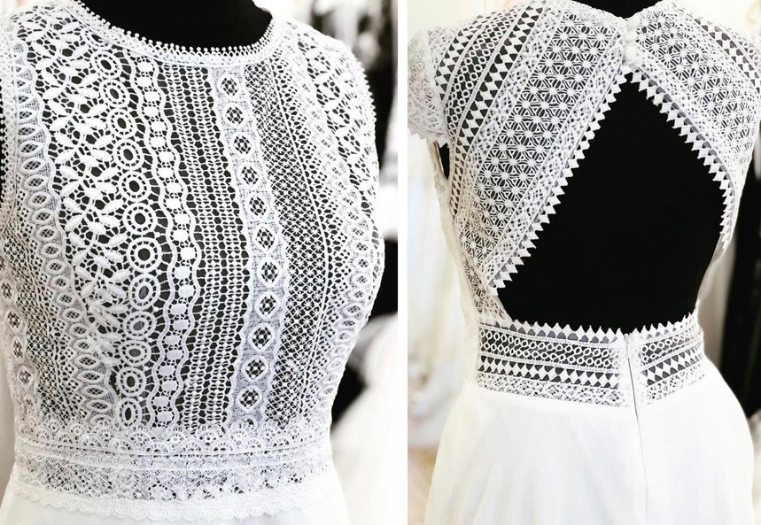 Detailaufnahme eines weißen Brautkleids – Vergleich zwischen Brautkleid kaufen und mieten bei LAFANTA Berlin.
