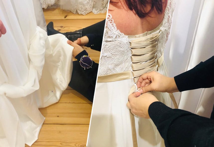 Brautkleid Änderung Berlin – Schneiderin passt Hochzeitskleid bei LAFANTA an