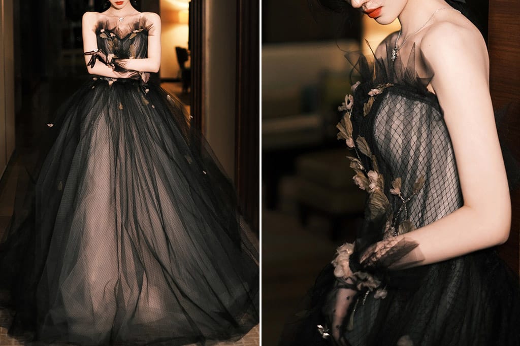 Elegantes schwarzes Hochzeitskleid im Gothic Stil – Brautkleid von LAFANTA Berlin