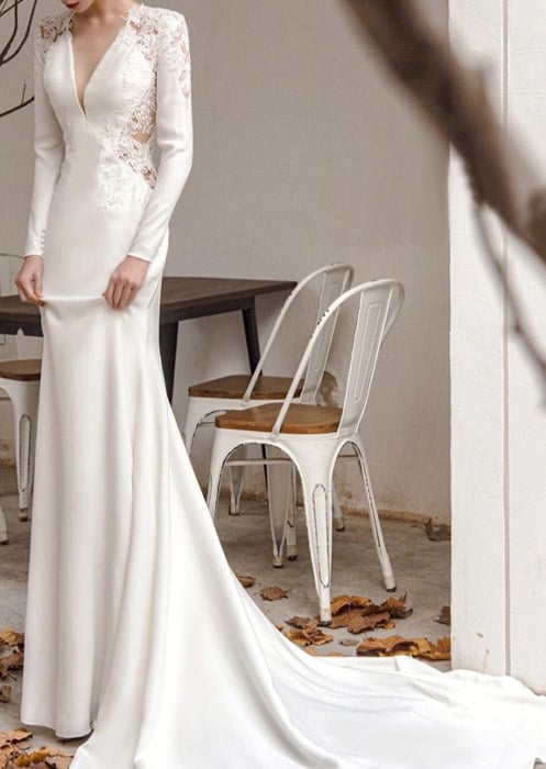 Fit & Flare Brautkleid mit langen Ärmeln aus Spitze