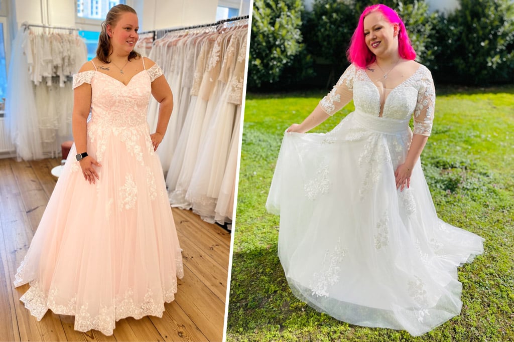 Curvy Brautkleider Berlin – zwei Bräute in eleganten Plus Size Hochzeitskleidern von LAFANTA