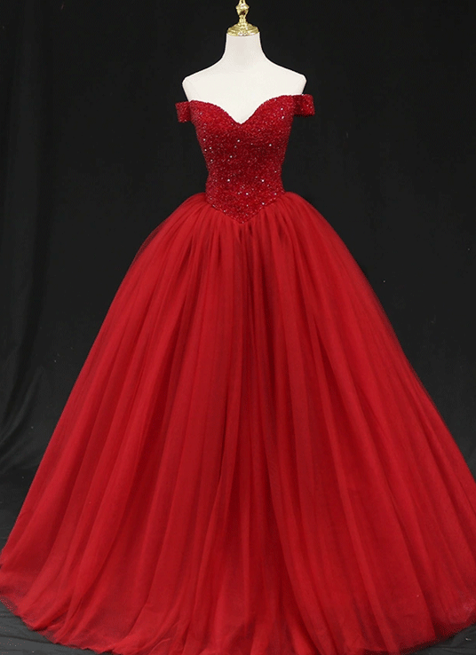 Prinzessin Brautkleid in Rot mit glitzernder Pailletten-Korsage und voluminösem Tüllrock – LAFANTA Berlin