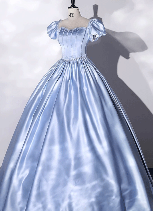 Elegantes Brautkleid hellblau aus Satin mit Puffärmeln – LAFANTA Berlin